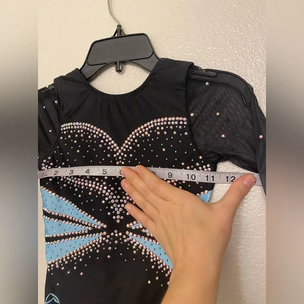 Ozone gymnastics blue ombre stoned illusion collectible custom leotard 3/4 YL